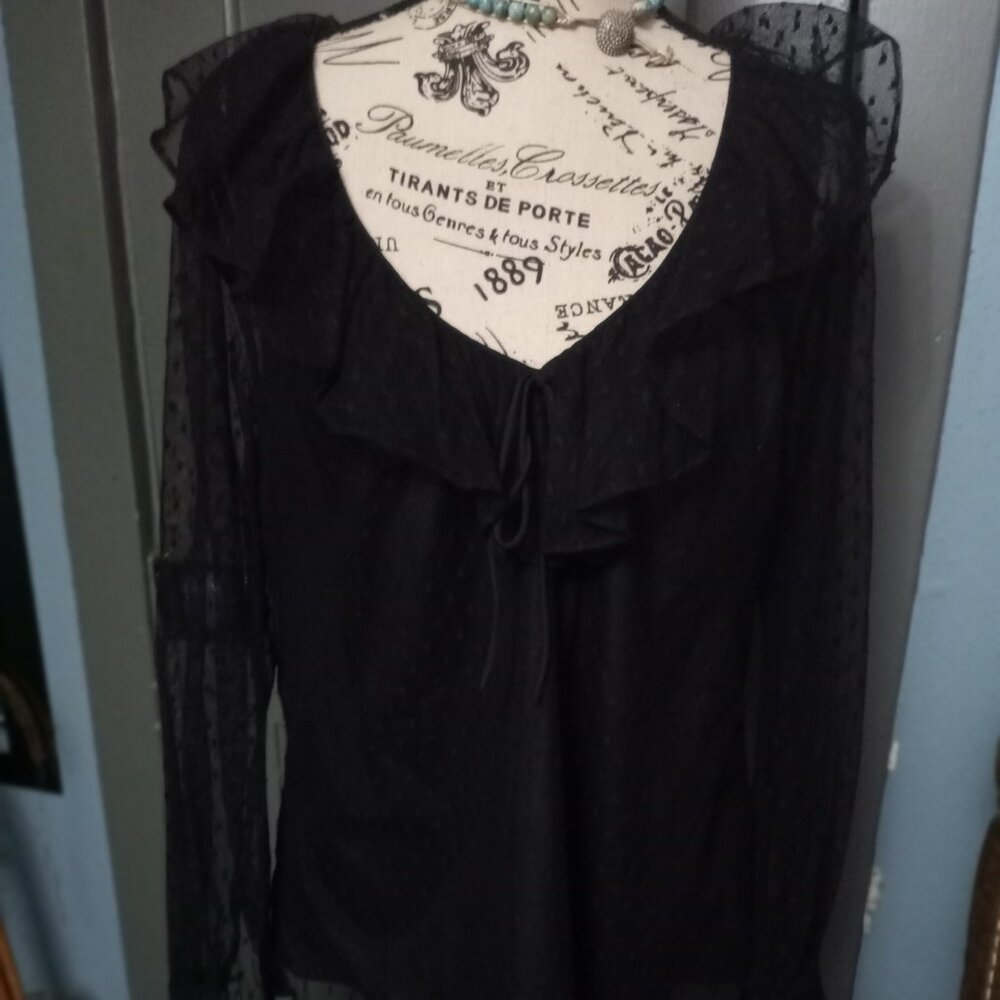 Black Swiss dot lace blouse